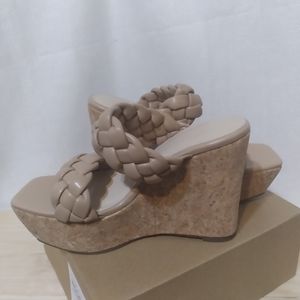 Juliet Holy Wedge Sandals Womens Size 9.5 Taupe Braided Slip On Platform Nwt